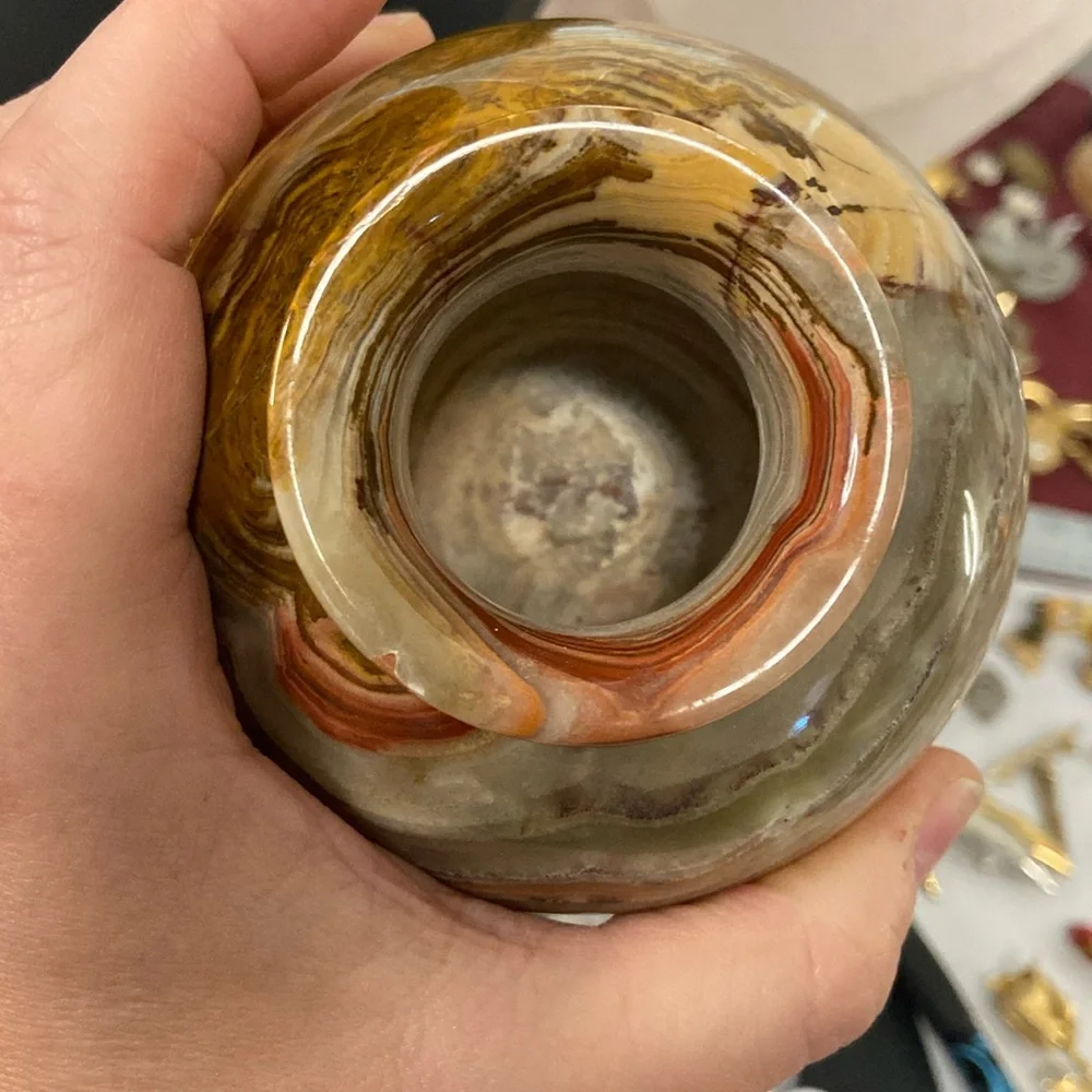 Natural stone vase colorful 4” tall Guc